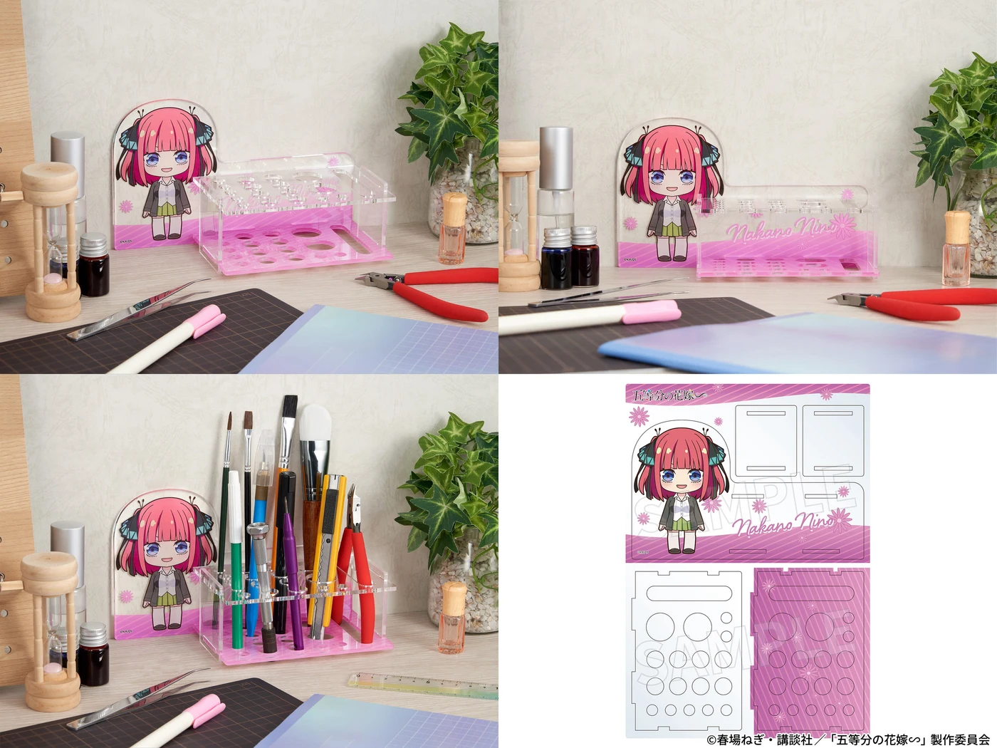 SPセットのアクリルツールスタンドと使用例。写っている工具が同梱されるとは案内していない